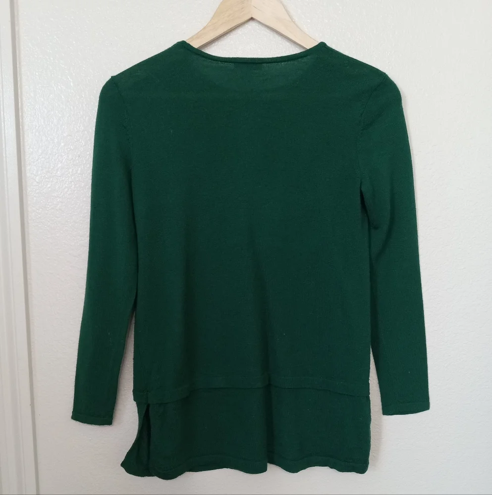J.Jill Merino Wool Long Sleeve Green Tunic Sweater Top S Petite